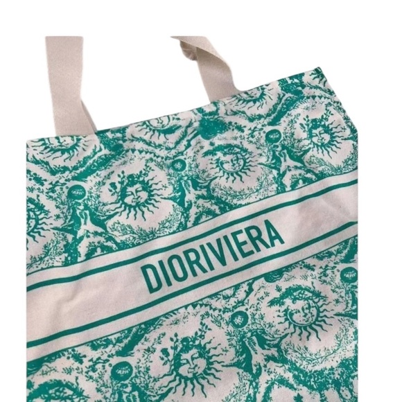 CHRISTIAN DIOR Canvas Dioriviera Toile de Jouy Soleil Tote - Aquamarina - Picture 7 of 9